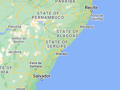 Map showing location of Nossa Senhora das Dores (-10.49167, -37.19333)