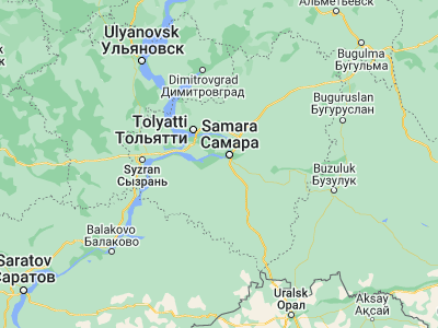 Map showing location of Novokuybyshevsk (53.0959, 49.9462)