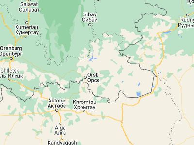Map showing location of Novoorsk (51.381, 58.9813)