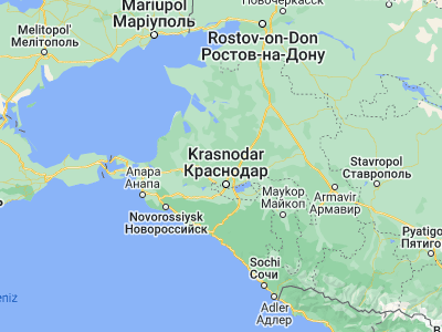 Map showing location of Novovelichkovskaya (45.27781, 38.84364)