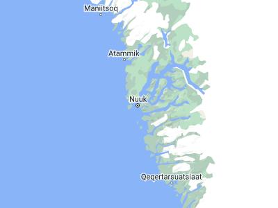 Map showing location of Nuuk (64.18347, -51.72157)