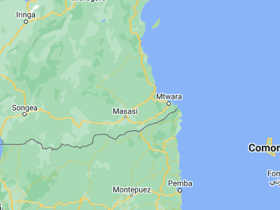 Map showing location of Nyangao (-10.33333, 39.28333)