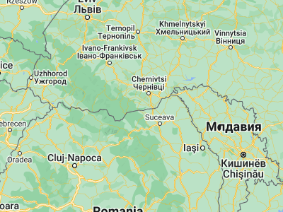 Map showing location of Nyzhni Petrivtsi (48.02847, 25.72327)