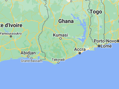 Map showing location of Obuasi (6.20602, -1.66191)