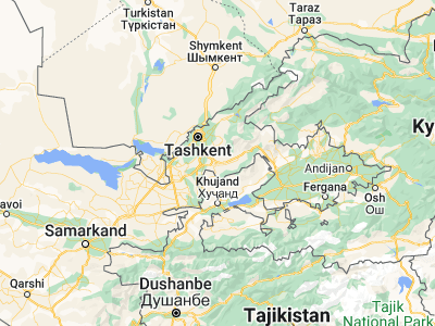 Map showing location of Ohangaron (40.90639, 69.63833)