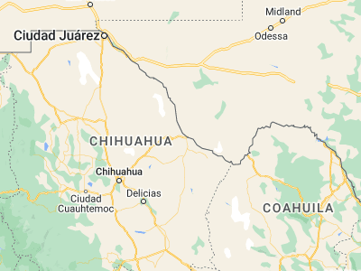 Map showing location of Ojinaga (29.56689, -104.54487)