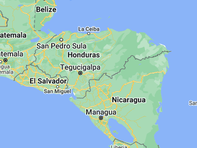 Map showing location of Ojo de Agua (14.01667, -86.35)
