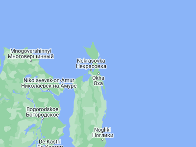 Map showing location of Okha (53.58991, 142.95313)