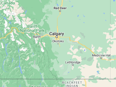 Map showing location of Okotoks (50.72885, -113.98281)