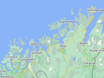 Map showing location of Øksfjord (70.23957, 22.34786)