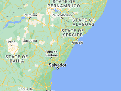 Map showing location of Olindina (-11.36667, -38.33333)