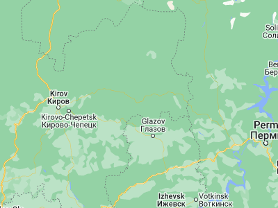 Map showing location of Omutninsk (58.67001, 52.1932)