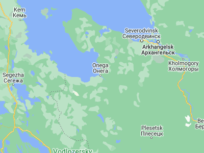 Map showing location of Onega (63.90607, 38.14035)