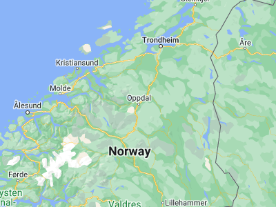 Map showing location of Oppdal (62.59431, 9.6912)