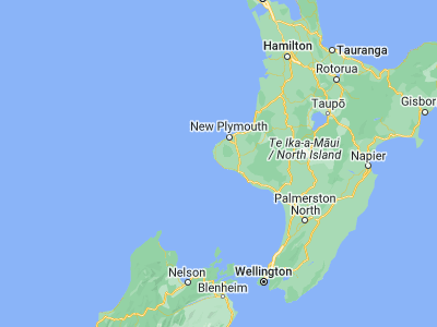 Map showing location of Opunake (-39.45556, 173.85833)