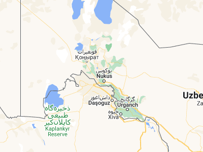 Map showing location of Oqmang’it (42.59889, 59.53444)