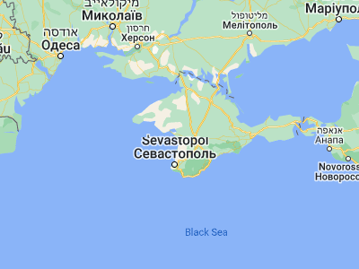 Map showing location of Orikhove (45.12944, 33.6318)