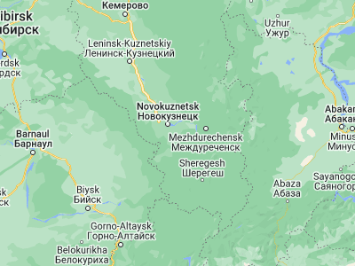 Map showing location of Osinniki (53.6239, 87.3598)