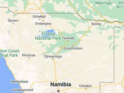 Map showing location of Otavi (-19.65, 17.33333)