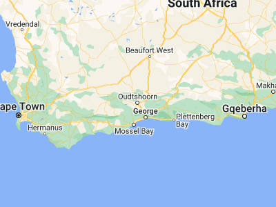 Map showing location of Oudtshoorn (-33.59067, 22.2014)