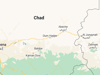 Map showing location of Oum Hadjer (13.2954, 19.6966)