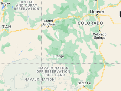 Map showing location of Ouray (38.02277, -107.67145)