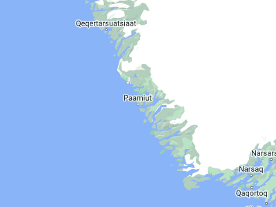 Map showing location of Paamiut (61.99402, -49.66776)