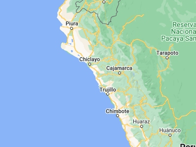 Map showing location of Pacanga (-7.16667, -79.5)