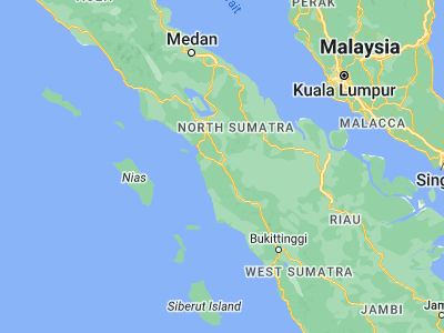 Map showing location of Padangsidempuan (1.36667, 99.26667)