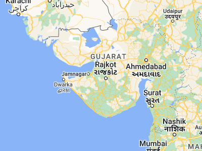Map showing location of Paddhari (22.43333, 70.6)