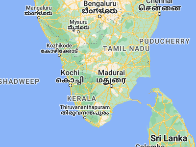 Map showing location of Palani (10.45034, 77.5209)
