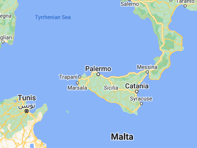 Map showing location of Palermo (38.11582, 13.35976)