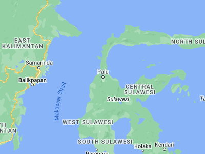 Map showing location of Palu (-0.8917, 119.8707)