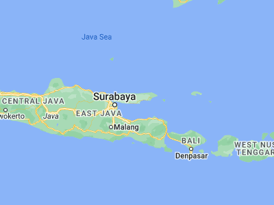 Map showing location of Pamekasan (-7.1568, 113.4746)