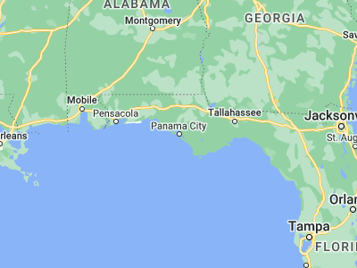 Map showing location of Panama City (30.15946, -85.65983)