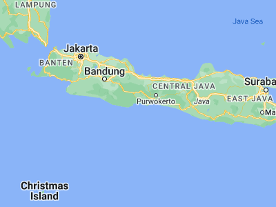 Map showing location of Pananjung (-7.6826, 108.6503)
