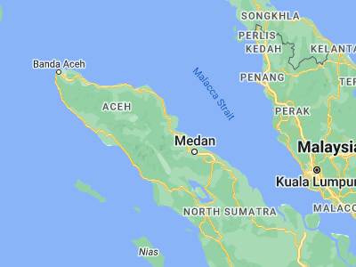 Map showing location of Pangkalan Brandan (4.0238, 98.2782)