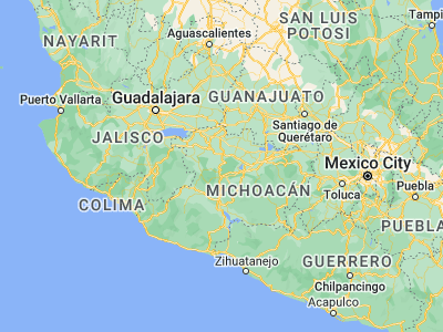 Map showing location of Paracho de Verduzco (19.64654, -102.04763)