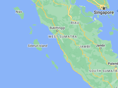 Map showing location of Pasarbaru (-1.3051, 100.50995)