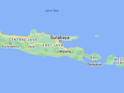 Map showing location of Pasuruan (-7.6453, 112.9075)