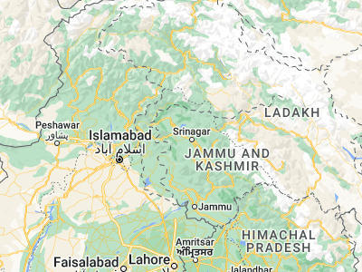 Map showing location of Pattan (34.16111, 74.55554)