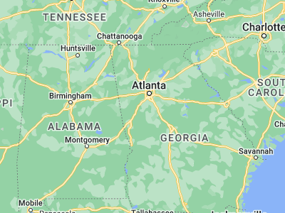 Map showing location of Peachtree City (33.39678, -84.59576)