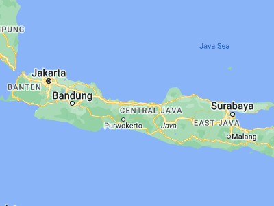 Map showing location of Pekalongan (-6.8886, 109.6753)
