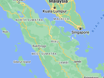 Map showing location of Pekanbaru (0.53333, 101.45)