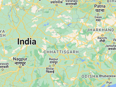 Map showing location of Pendra (22.76667, 81.95)
