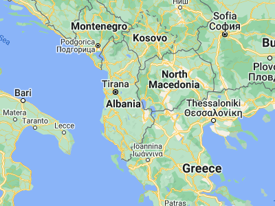 Map showing location of Përrenjas-Fshat (41.06667, 20.53528)