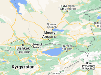 Map showing location of Pervomayskiy (43.37361, 76.94)