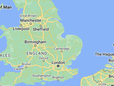 Map showing location of Peterborough (52.57364, -0.24777)