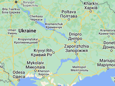 Map showing location of Piatykhatky (48.41333, 33.71056)