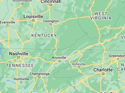 Map showing location of Pineville (36.76203, -83.69492)